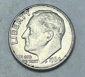 1964-D ROOSEVELT DIME - TEN CENTS - DOUBLE RIM - ERROR - 90% SILVER - Picture 1 of 2