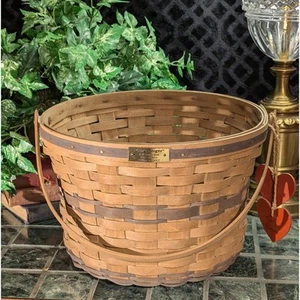 Longaberger großer Apfelkorb mit geflochtenem Henkel 1985 JW Collection & hängende Herzen - Bild 1 von 9