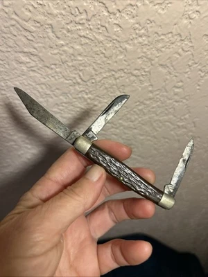 Vintage Power Kraft Folding Pocket Knife USA Antique Bone Style Used Brass Old - Image 1 of 4