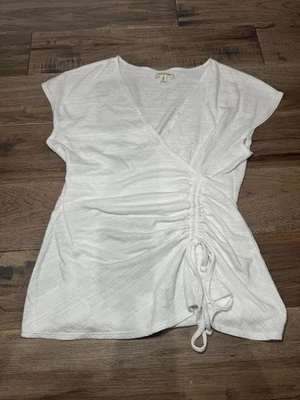 Blusa MAX STUDIO Feminina Clinched Top Branca, Tamanho Pequeno Flutter/Sem Mangas - Imagem 1 de 4