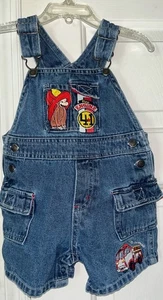 Vintage Curious George Denim Shortall Overall Feuerwehrauto 12 Monate - Bild 1 von 5