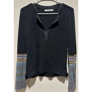 We the Free Mikah Layering Cuff Thermal Knit Top Size Medium - Black Combo - Picture 1 of 8