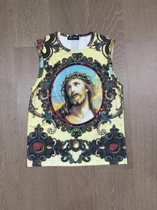 NUKWEAR Cowboy And Angels Sleeveless Shirt Large Yellow Jesus Renaissance Art - Picture 1 of 9