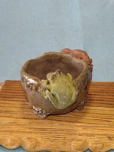 Vaso bonsai granchio rana scultura mini tondo arte giapponese miniatura albero contenitore - Foto 1 di 5