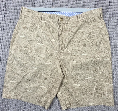 Pantalones Cortos Peter Millar Popelina Para Hombres 34 Marrón Floral Golf Frente Plano Chino Paisley Foto 1 de 4