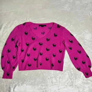 Totenkopf Kaschmir Pullover Damen S Hot Barbie Rosa Ballon Bischof Ärmel Halloween - Bild 1 von 10