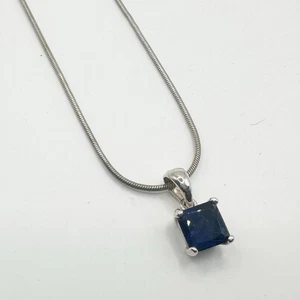 925 Sterling Silver Marked Blue Stone Square Pendant Necklace Vintage Choker  - Picture 1 of 10