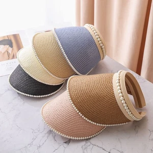 Wide Brim UV Protection Sun Visor Hat Women Sun Hat Empty Top Suncap Straw Cap - Photo 1/12