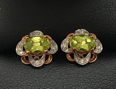 9CT ROSE GOLD PERIDOT DIAMOND EARRINGS - Image 1 of 4