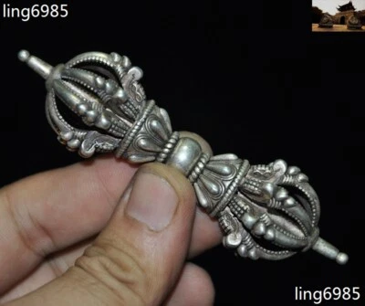 4" Budismo Tíbet Tibetano Plata Vajra Dorje Phurpa Exorcismo Talismán Faqi Estatua Foto 1 de 4