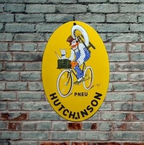 Plaque émaillée HUTCHINSON pneu automobiles vélo moto enamel sign emailschild - Photo 1/4