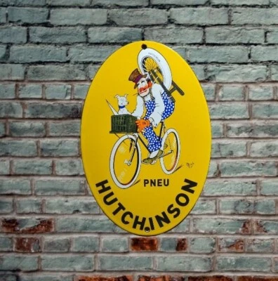 Plaque émaillée HUTCHINSON pneu automobiles vélo moto enamel sign emailschild - Photo 1/4