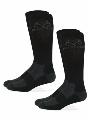 Realtree Mens Boot Cushion Moisture Wicking Mesh Vent Ribbed Crew Socks 2 Pair - Image 1 of 4