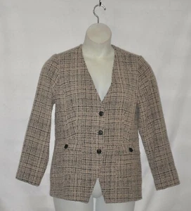 Linea by Louis Dell'Olio Boucle V-Neck Jacket Size 8 Black/Beige - Picture 1 of 2