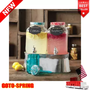 Drink Dispenser Set W/ Ice Bucket Beverage Juice Glass Container Pitcher Party - Picture 1 of 5