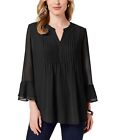 Charter Club Women Double Ruffle Solid Pintuck Top Size X-Small in Black NWT