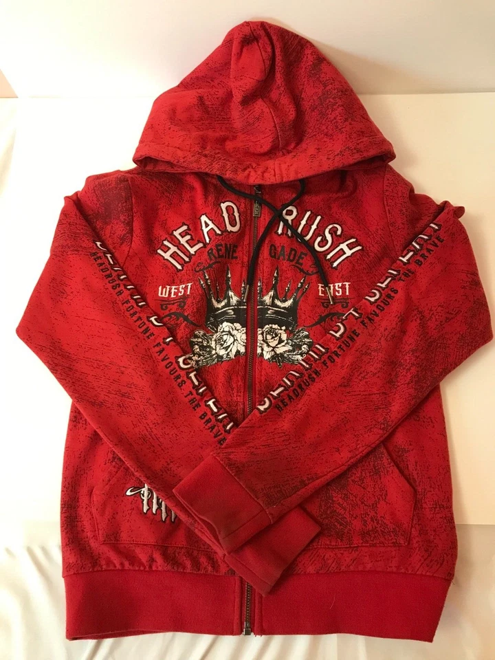 Headrush Womens "Death B4 Defeat" Zip-Up Hoodie RED Size XXS - Image 1 of 4