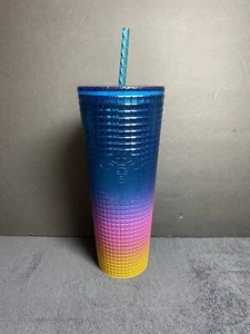 Starbucks 2023 Pride Rainbow Tumbler 24oz Venti Tim Singleton Grid Raised Design - Picture 1 of 7