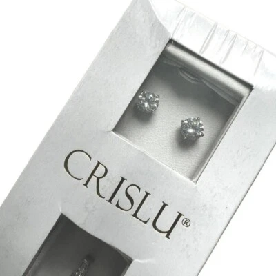 全新 Crislu 网球手链和 Solitare 耳钉 CZ 礼品套装 盒装白金 — 第 1/4 张图片