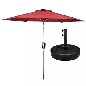 7.5ft Umbrella Outdoor with 20 Inch Round Umbrella Base Stand for Pool Red - Picture 1 of 12