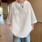 Korean Style Loose Drawstring Hooded Tshirt Men's Summer Half Sleeve Pullover