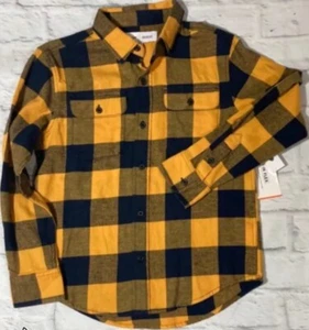 Old Navy Plaid Shirt Blue Yellow Check Boys Size XXL 18 NWT Heavy Long Sleeve - Picture 1 of 7