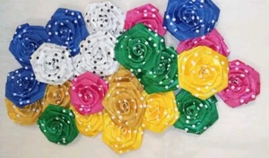 50 small satin fabric polka dot flowers variety sewing applique wedding roses - Picture 1 of 28