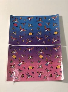 Vintage Lisa Frank Kolibri Rosen Aufkleber S681 ganzes Blatt in Hälften geteilt - Bild 1 von 4