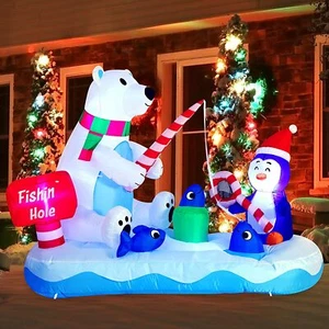 Letrero de pozo de pesca inflable de Navidad de 6 pies con pesca de osos polares - Imagen 1 de 2