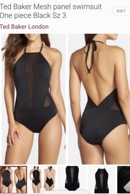 TED BAKER LONDON BLACK MESH PANEL SWIMSUIT NWT $165 PICK YOUR SIZE - Image 1 of 4