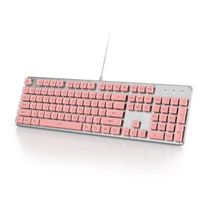 Pink Keyboard Full-Size Cute Light Up Typewriter Silent Office Gaming Keyboar... - Picture 1 of 6
