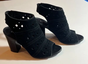 Eva & Zoe, Black Suede Leather Heels, Booties, Chunky, Open Toe, 7.5M - Picture 1 of 8