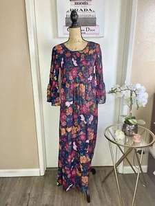 Long Sleeve Floral Maxi Long Dress Woman Size Small Lightweight Summer Spring - Picture 1 of 12
