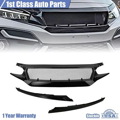 For 2016-2021 Honda 10th Gen Civic Glossy Black Mesh Grille Assembly Foto 1 de 4