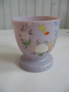 Vtg Bristol glass Purple posy 3 1/2" egg cup vase hand painted floral Cottage - Picture 1 of 8