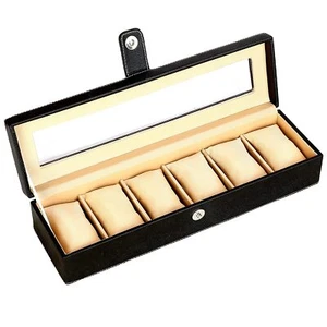 Watch Box 6 Slot Organizer Leather Holder Watches Organizer Case Storage Jewelry - Picture 1 of 16