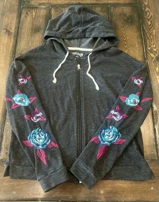 Moletom Feminino Juniors Mudd Cropped Bordado Cinza com Zíper e Capuz Tamanho G  - Imagem 1 de 2