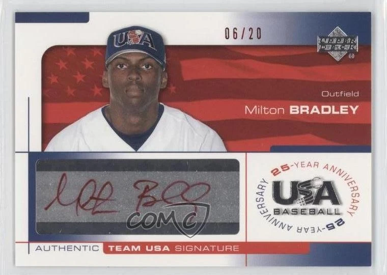 Béisbol EE. UU. 2004 25 aniversario tinta roja 6/20 Milton Bradley #BRAD automático 0 m8 Foto 1 de 3
