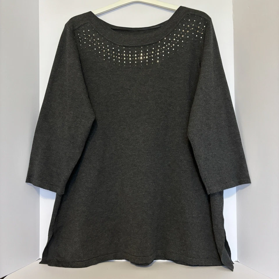 Кабель и калибр серый туника 2 X w/блестки/стразы 3/4 рукав праздник блестящий блеск - Изображение 1 из 4