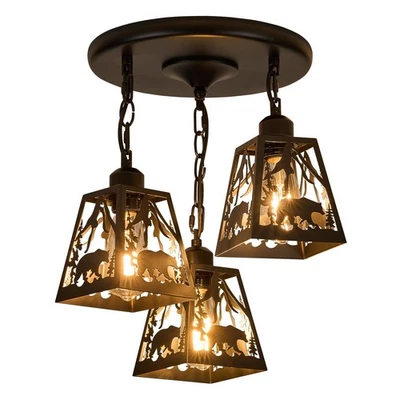 Farmhouse Rustic 吸顶灯具,黑色金属笼吊坠灯 Kitche... — 第 1/4 张图片