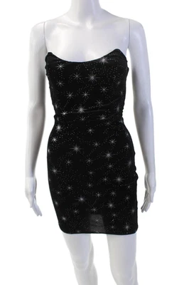 Superdown Womens Back Zip Strapless Velvet Metallic Sparkle Dress Black Size XS - Image 1 of 4