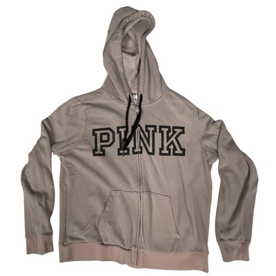 Victoria's Secret PINK Hoodie Womens Large Pink Full Zip Logo Fleece Sweatshirt - Image 1 of 4