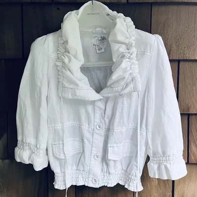 Chaqueta Corta Blanca Cuello Reunido de Lino y Algodón Anthropologie Ryu Rara Talla S Foto 1 de 4