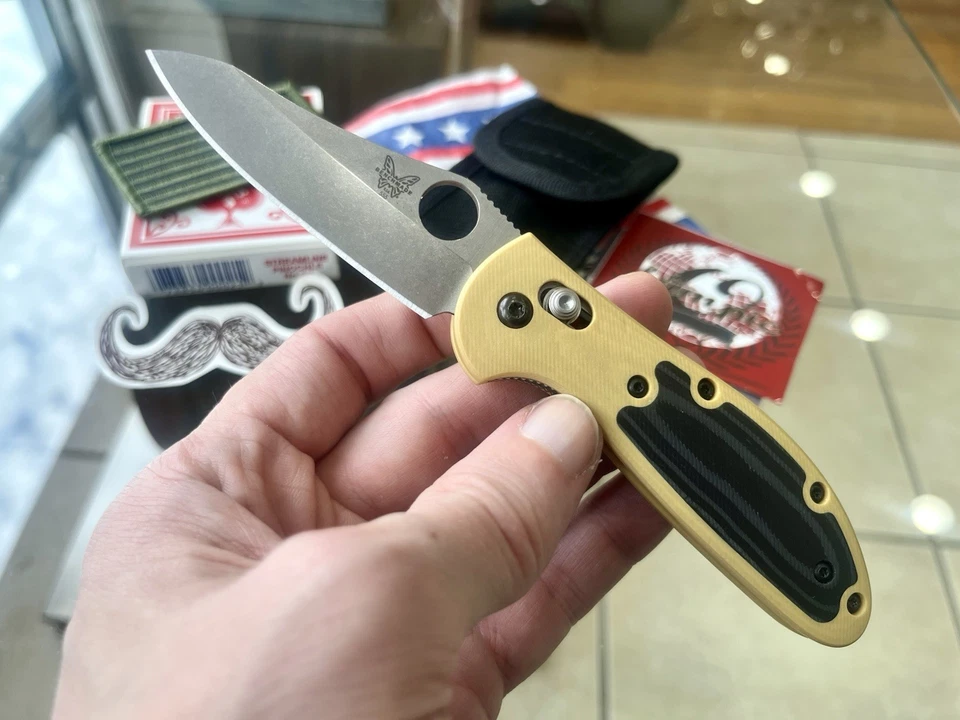 Mini Griptilian 556 Benchmade GORGEOUS Gold CUSTOM CF 1/1 Luxury Mod Class - Image 1 of 4