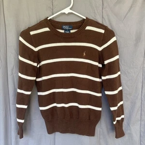 Polo Ralph Lauren Kids Brown And White Striped Sweater With Pony Size Small - Picture 1 of 8