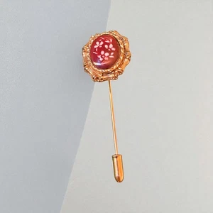 Vintage/Antique Petite Gold Tone Ceramic Cabochon Hat/Stick/lapel Pin Floral.  - Picture 1 of 8