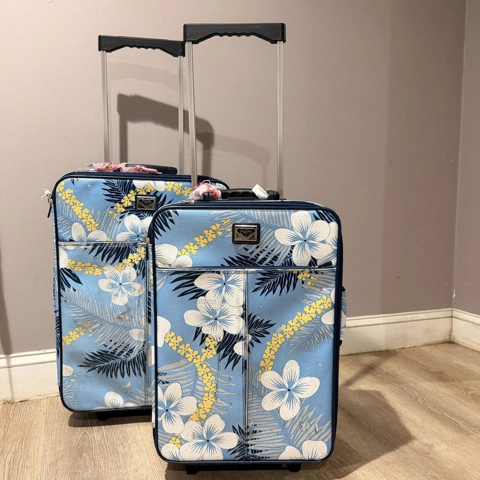 复古两套 Roxy 夏威夷花卉印花轮式行李箱行李箱  — 第 1/4 张图片