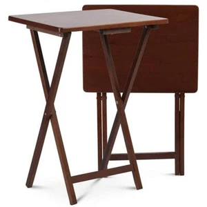 PJ Wood Folding TV Tray Tables Rectangular Collapsible Design Honey Oak Finish - Picture 1 of 6