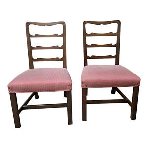 Pair of Kittinger Williamsburg Mahogany Ladderback Dining Chairs CW137 Red Check
