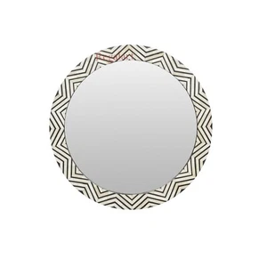 Handmade Bone Inlay Round Mirror Wooden Modern Pattern Furniture Home Décor - Picture 1 of 10